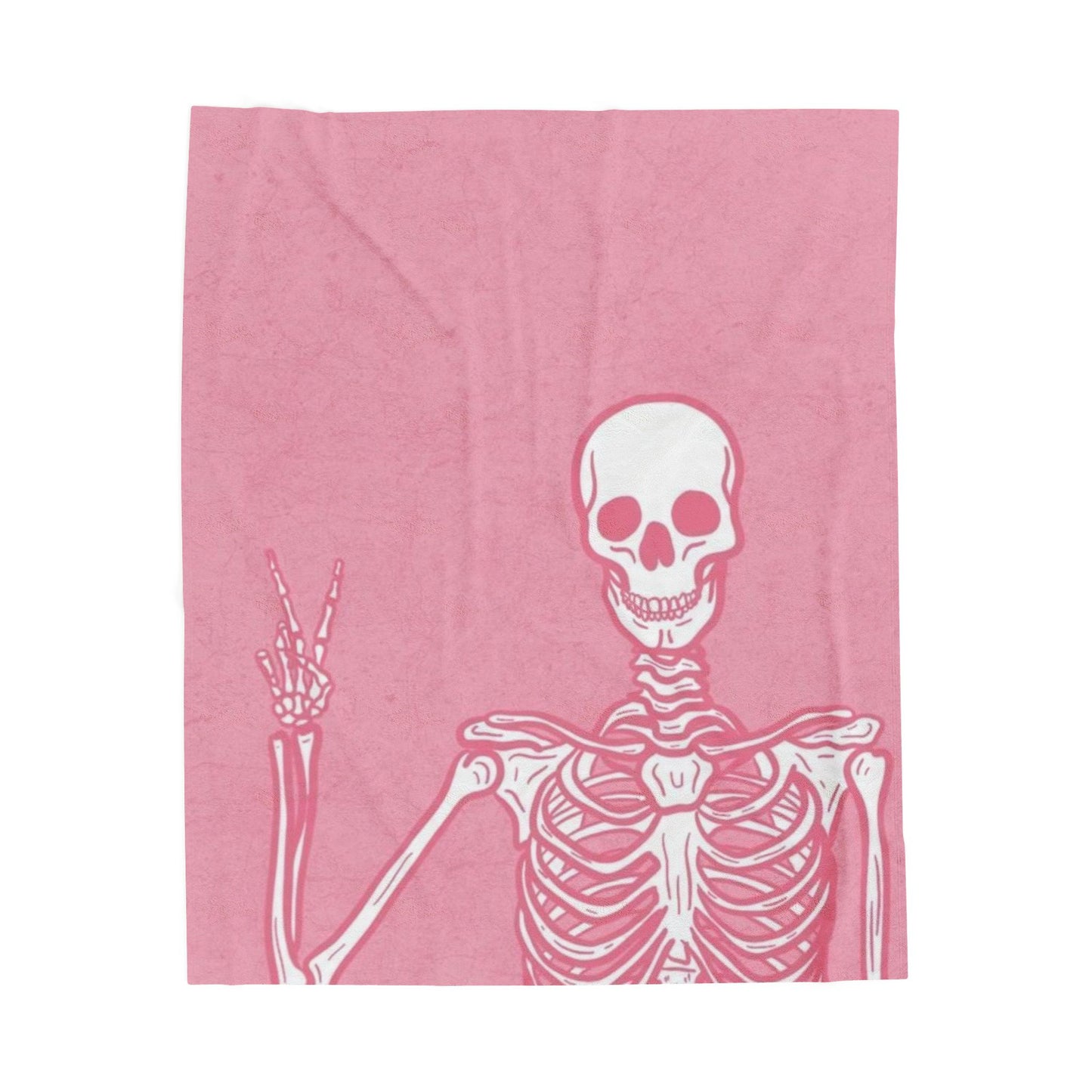 Pink and White Skeleton Velveteen Plush Blanket, Halloween Velveteen Blanket