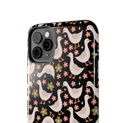 Cute Duck Pattern Phone Case, Stylish Tough Case, Gift for Duck Lovers, Floral Design, Unique Mobile Cover
