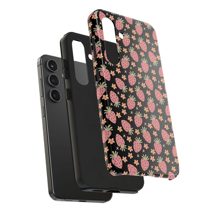 Cute Strawberry Pattern Tough Phone Cases, Floral Phone Cover, Protective Case, Gift for Her, Summer Vibes, Cute Accessories