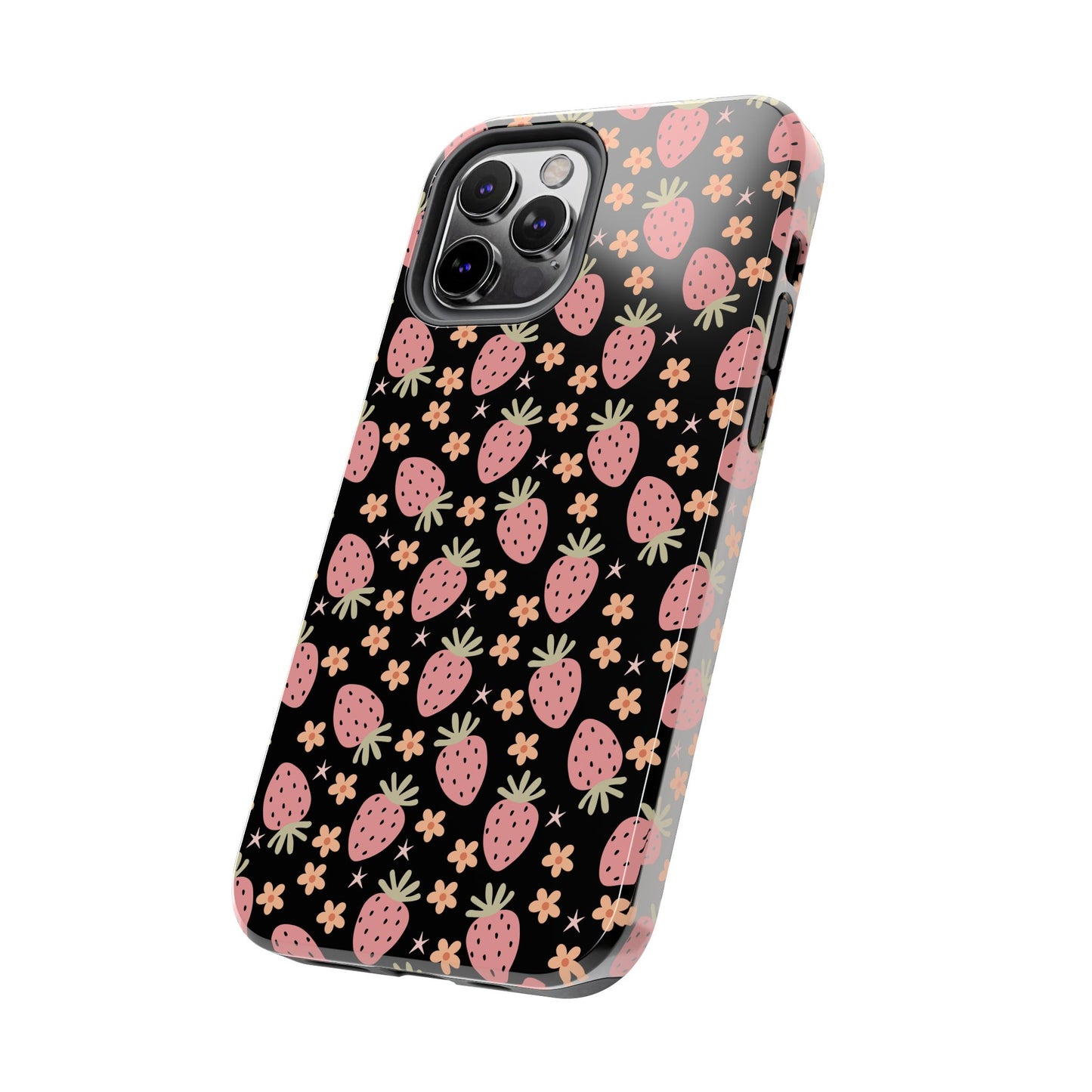Cute Strawberry Pattern Tough Phone Cases, Floral Phone Cover, Protective Case, Gift for Her, Summer Vibes, Cute Accessories