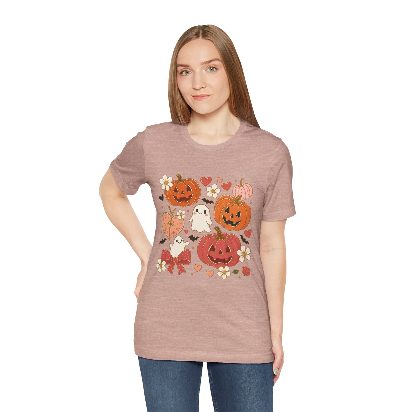 Halloween Ghost & Pumpkin Tee, Perfect for Fall, Halloween Parties, Cozy Autumn Wear, Unisex T-Shirt, Seasonal Gift Idea