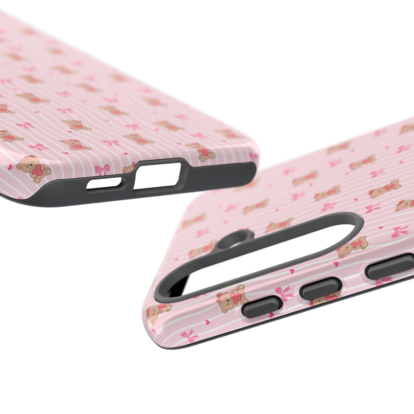 Cute Teddy Bear Pink Stripe Phone Case