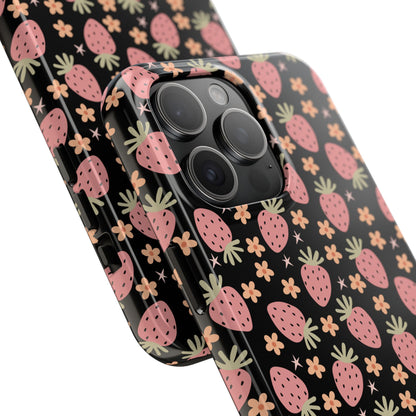 Cute Strawberry Pattern Tough Phone Cases, Floral Phone Cover, Protective Case, Gift for Her, Summer Vibes, Cute Accessories