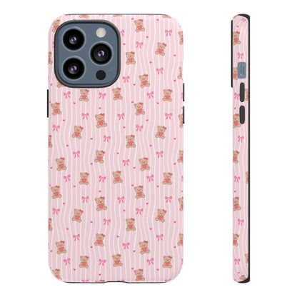 Cute Teddy Bear Pink Stripe Phone Case