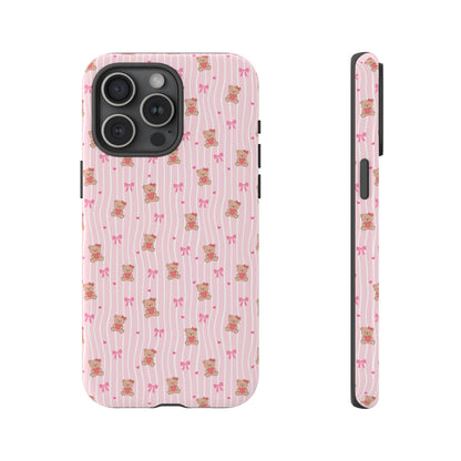 Cute Teddy Bear Pink Stripe Phone Case