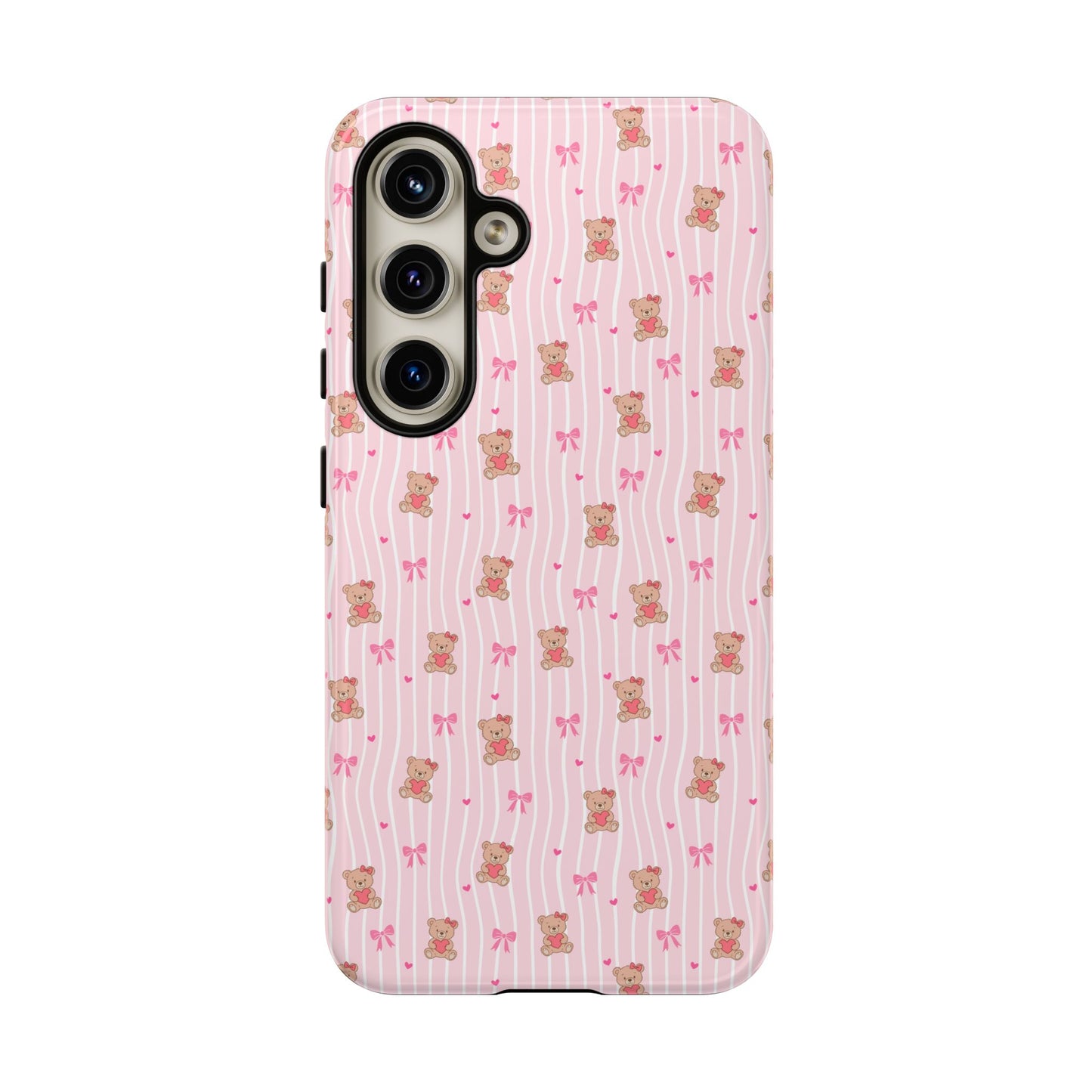 Cute Teddy Bear Pink Stripe Phone Case