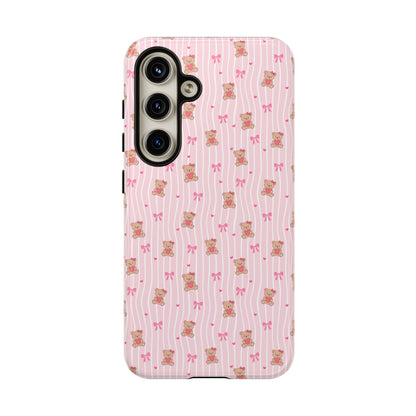 Cute Teddy Bear Pink Stripe Phone Case