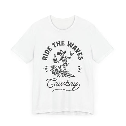 Surfing Skeleton Tee - Ride the Waves Cowboy Shirt, Beachwear, Summer Vibes, Gift for Surfers, Casual T-Shirt