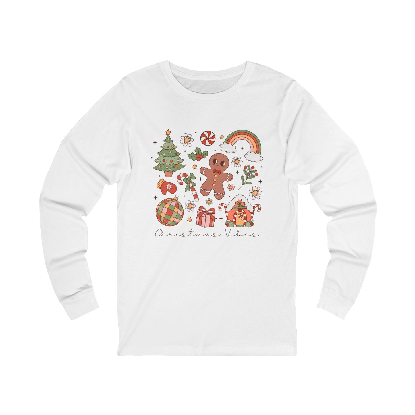 Vintage Christmas Vibes Long Sleeve Tee, Xmas Holiday Shirt, Retro Winter Top, Festive Unisex Tee, Christmas Graphic Tee, Cozy Holiday Shirt