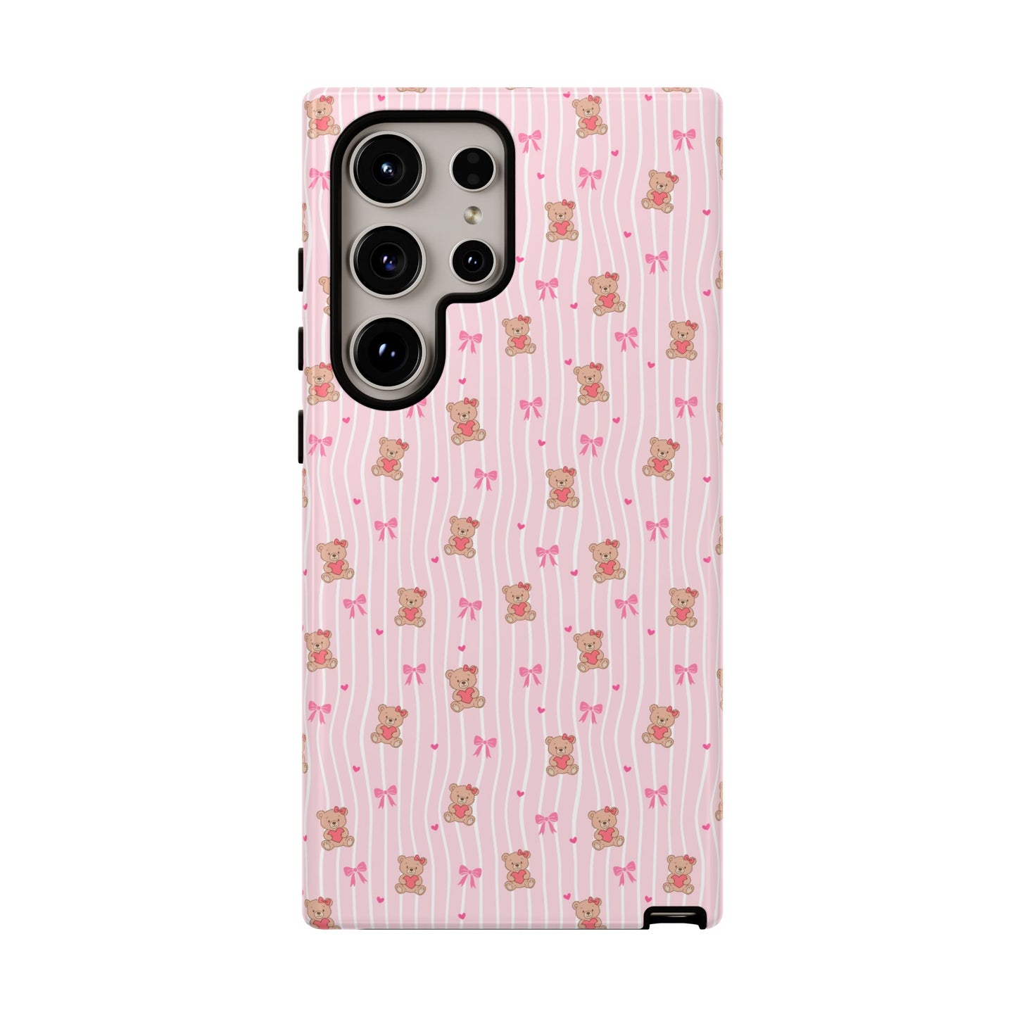 Cute Teddy Bear Pink Stripe Phone Case