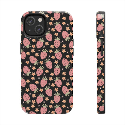 Cute Strawberry Pattern Tough Phone Cases, Floral Phone Cover, Protective Case, Gift for Her, Summer Vibes, Cute Accessories