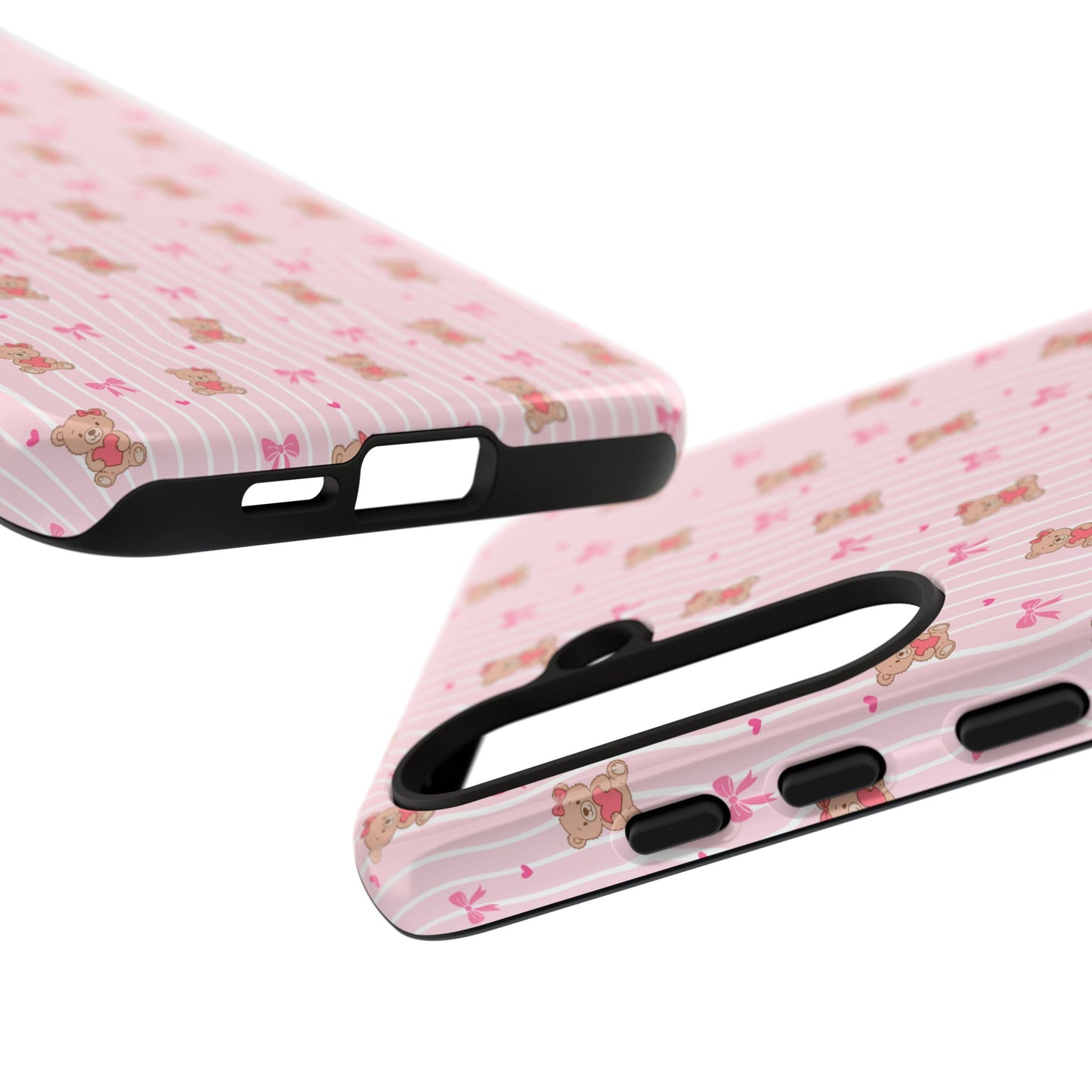 Cute Teddy Bear Pink Stripe Phone Case
