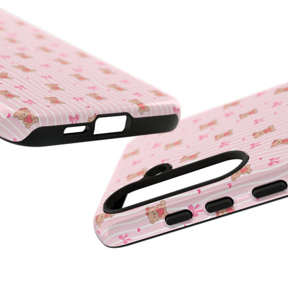 Cute Teddy Bear Pink Stripe Phone Case