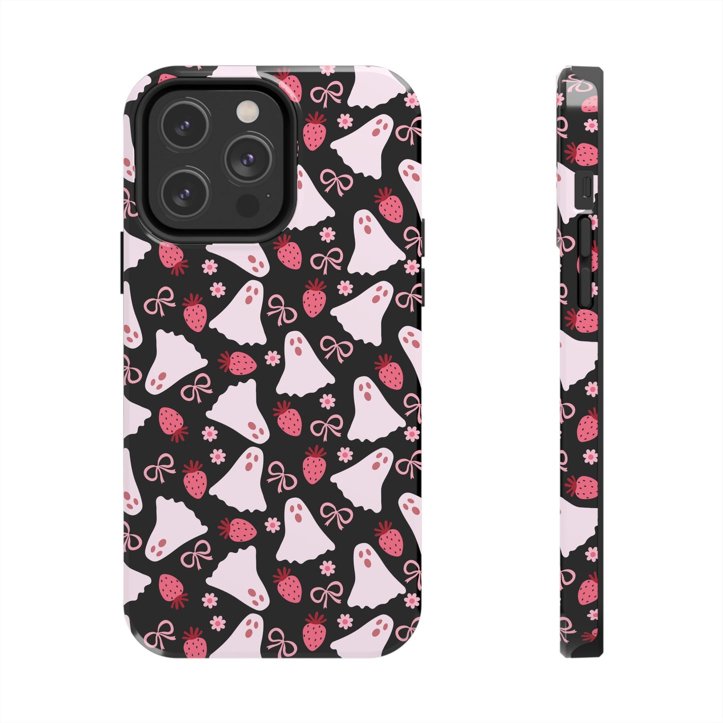 Cute Ghosts and Strawberries Phone Case | Tough Phone Cases, Halloween Accessories, Unique Gift Ideas, Spooky Aesthetic, Everyday Style