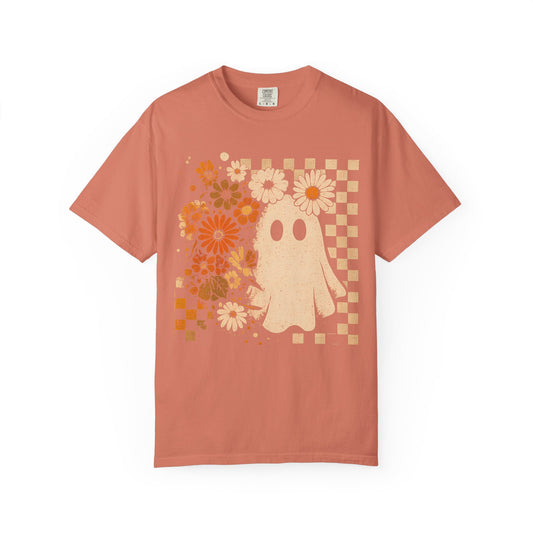 Whimsical Floral Ghost T-shirt, Casual Tee for Art Lovers, Perfect Gift for Halloween, Fall Fashion
