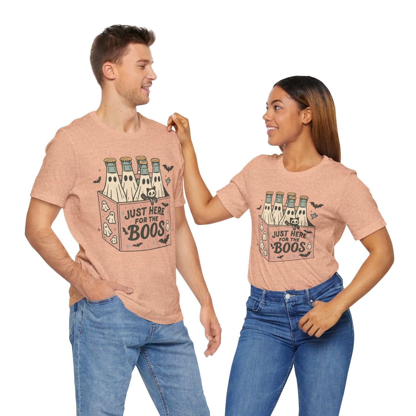 Halloween Vibes Unisex Tee - Just Here for the Boos, Fun Halloween Shirt, Party Wear, Gag Gift, Ghostly Spirit Classy Wear
