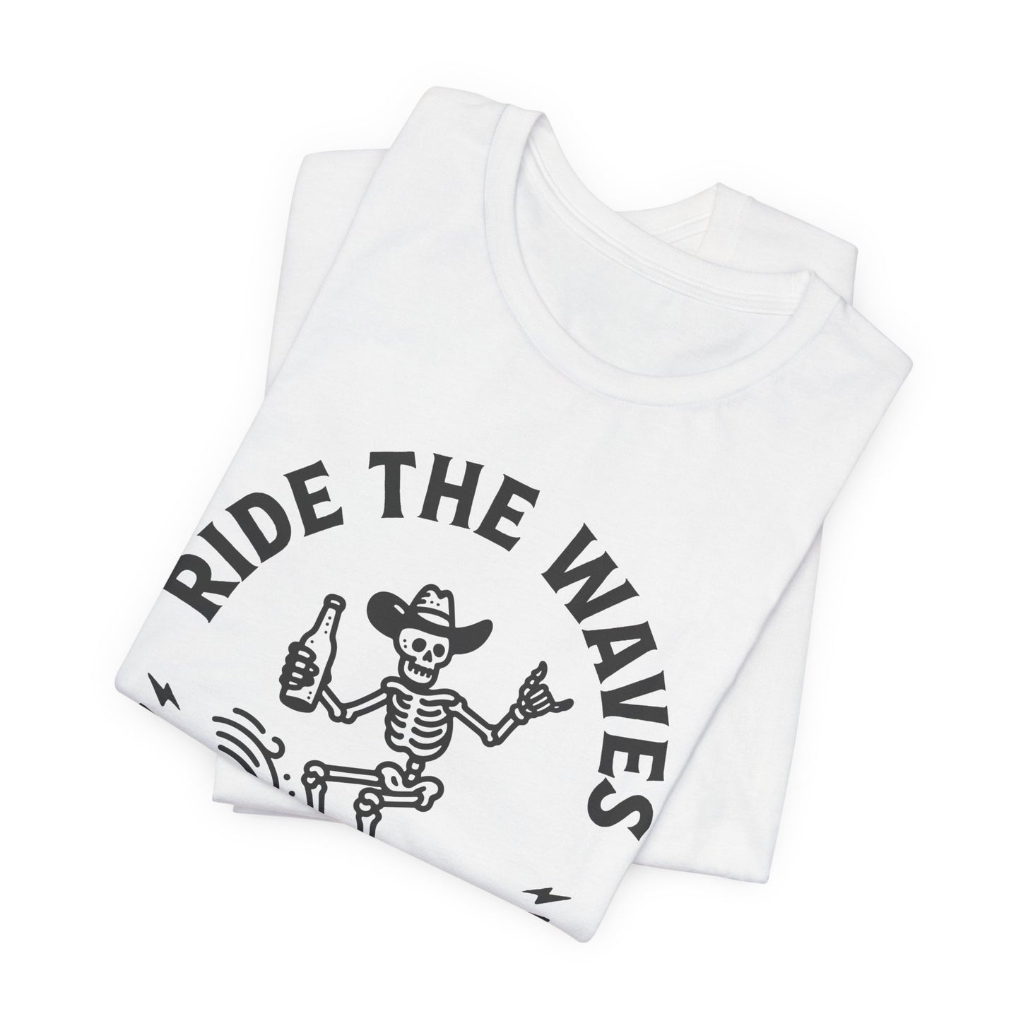 Surfing Skeleton Tee - Ride the Waves Cowboy Shirt, Beachwear, Summer Vibes, Gift for Surfers, Casual T-Shirt