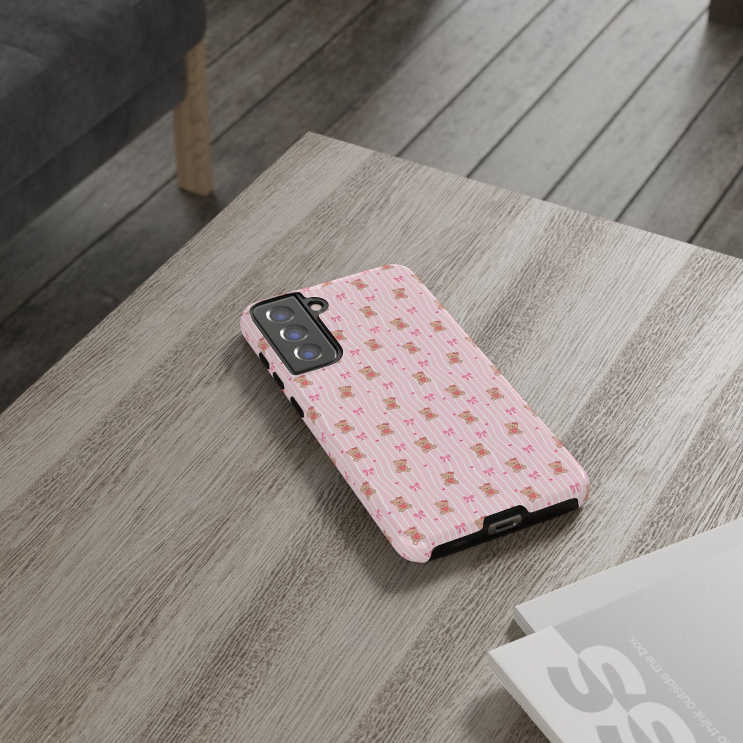 Cute Teddy Bear Pink Stripe Phone Case