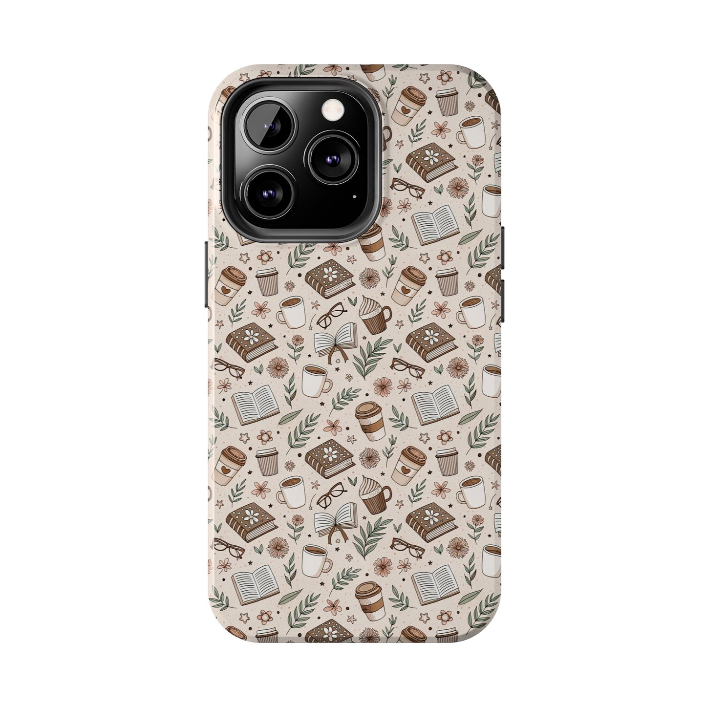 Cozy Books & Brews Tough Phone Cases - Literary Gift, Cute Coffee Pattern, Book Lover Accessory, Unique Phone Cover, Gift for Readers