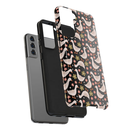 Cute Duck Pattern Phone Case, Stylish Tough Case, Gift for Duck Lovers, Floral Design, Unique Mobile Cover