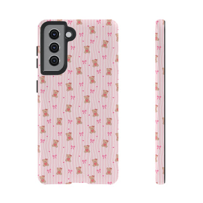 Cute Teddy Bear Pink Stripe Phone Case