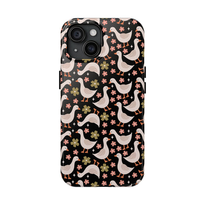 Cute Duck Pattern Phone Case, Stylish Tough Case, Gift for Duck Lovers, Floral Design, Unique Mobile Cover