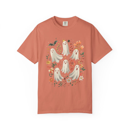 Whimsical Ghost T-Shirt | Halloween Apparel, Unisex Tee, Cute Ghost Design, Floral Graphic Tee, Casual Wear, Spooky Season