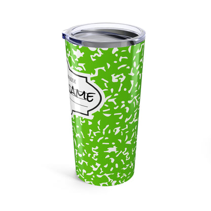 Personalized Composition Book Tumbler, Custom 20oz Travel Mug, Green and White Insulated Cup, Ideal for Students, Teachers, Graduation Gift