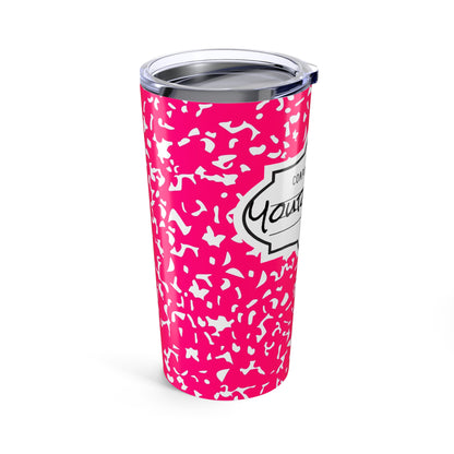 Personalized Pink Composition Tumbler, Custom Travel Mug, College Student Gift, Cute Drinkware, Back to School, Unique Party Favor