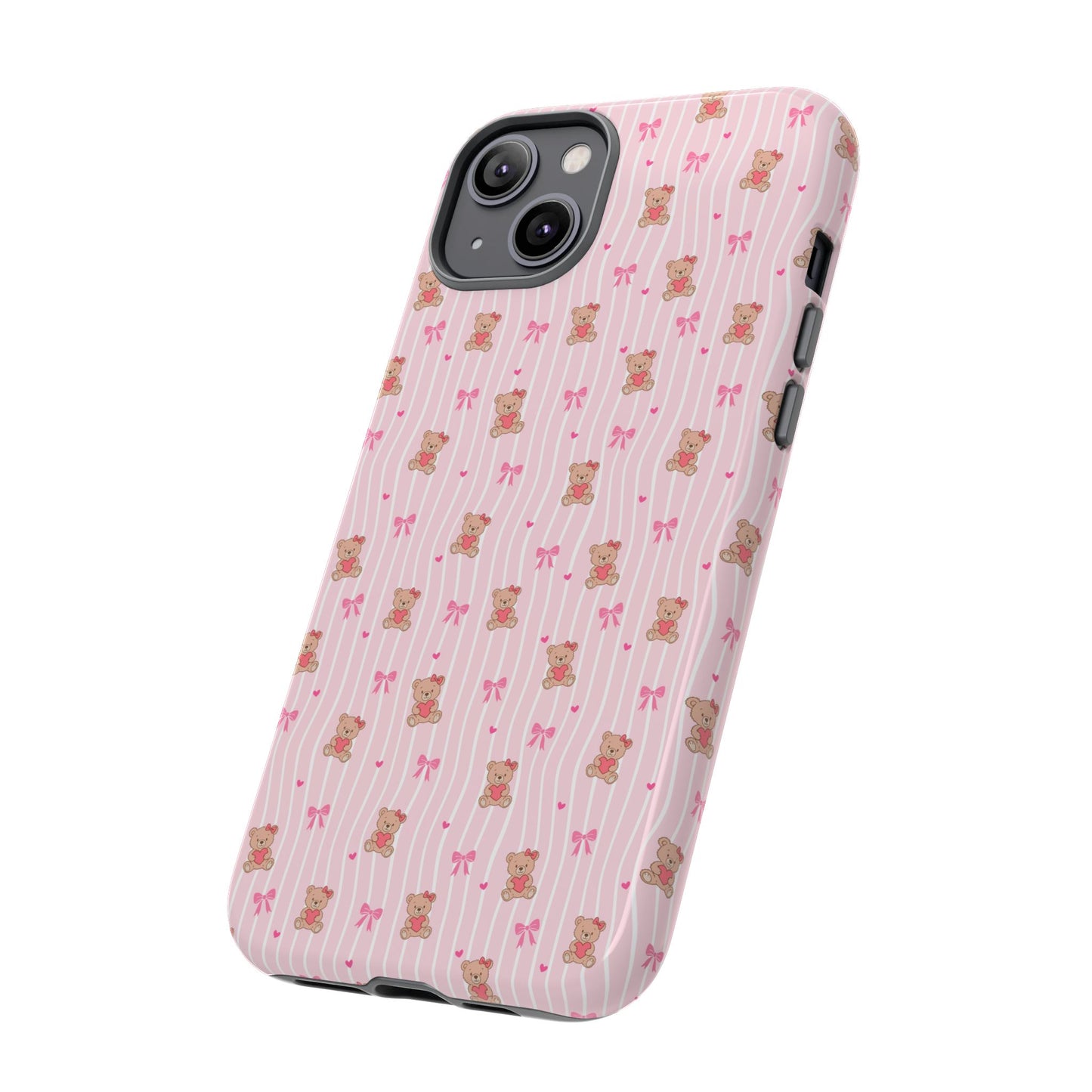 Cute Teddy Bear Pink Stripe Phone Case