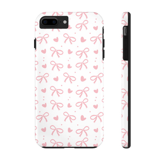 Love & Bows Tough Phone Cases for Girls, Cute Phone Cover, Valentine's Day Gift, Girly Accessories, Heart Pattern