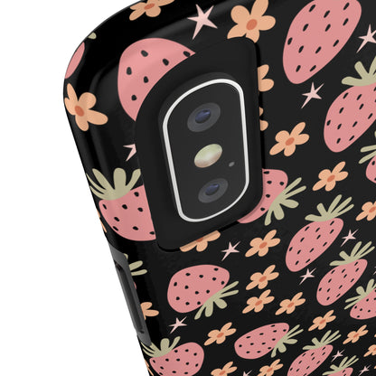 Cute Strawberry Pattern Tough Phone Cases, Floral Phone Cover, Protective Case, Gift for Her, Summer Vibes, Cute Accessories