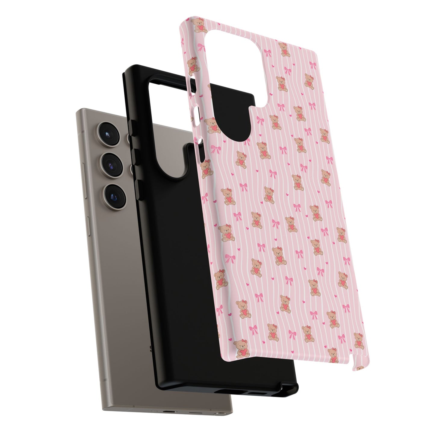 Cute Teddy Bear Pink Stripe Phone Case