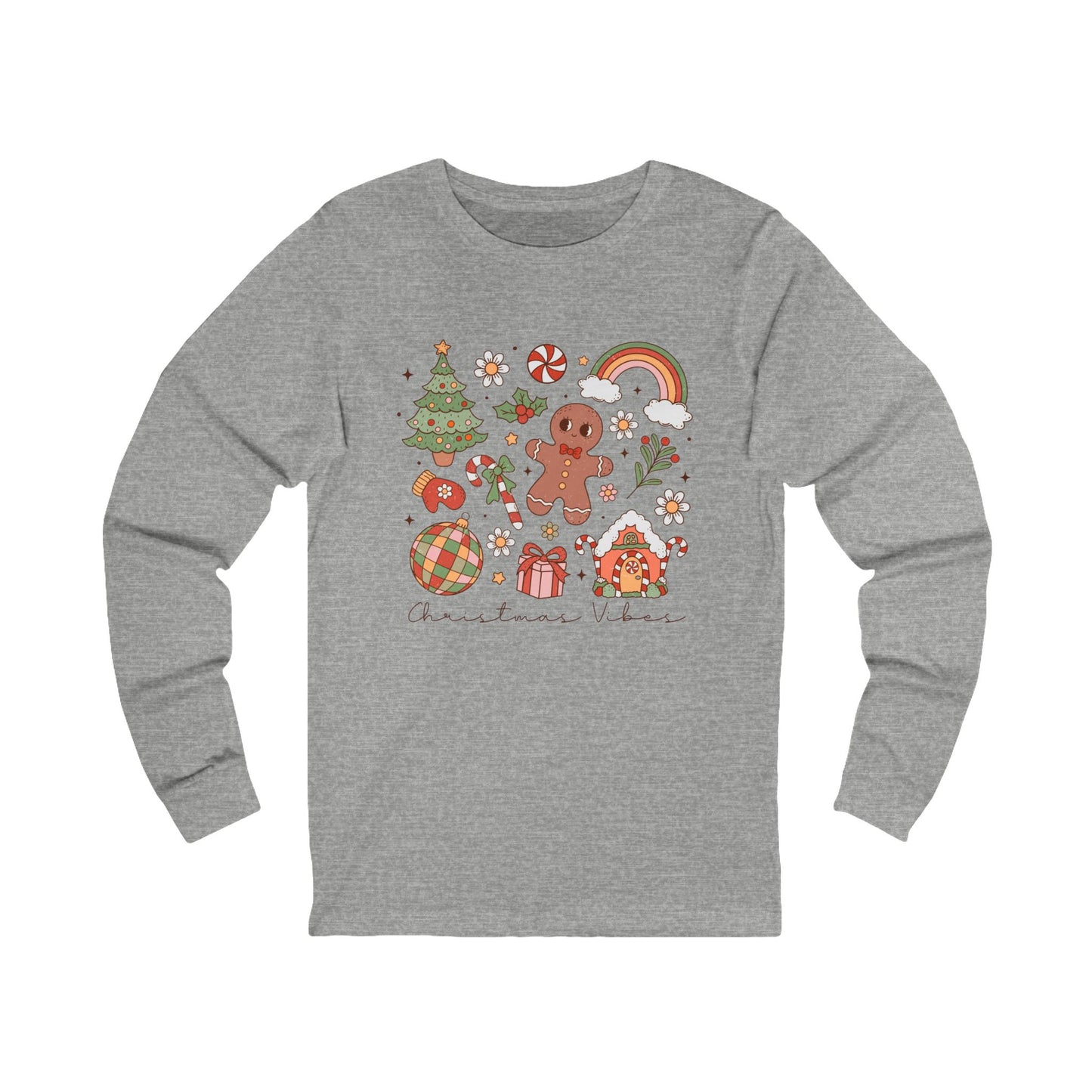 Vintage Christmas Vibes Long Sleeve Tee, Xmas Holiday Shirt, Retro Winter Top, Festive Unisex Tee, Christmas Graphic Tee, Cozy Holiday Shirt