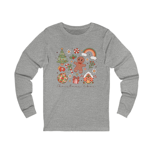 Vintage Christmas Vibes Long Sleeve Tee, Xmas Holiday Shirt, Retro Winter Top, Festive Unisex Tee, Christmas Graphic Tee, Cozy Holiday Shirt