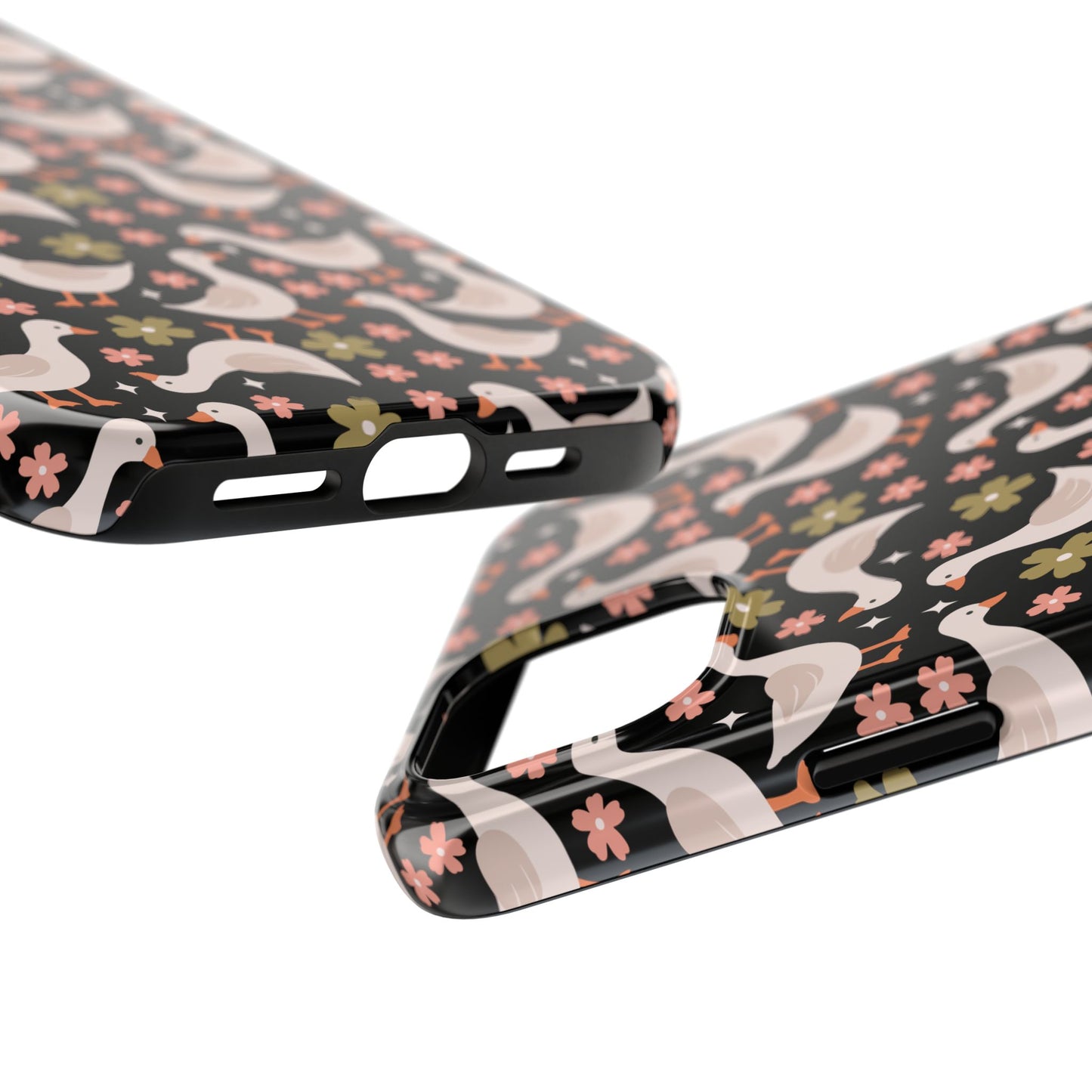 Cute Duck Pattern Phone Case, Stylish Tough Case, Gift for Duck Lovers, Floral Design, Unique Mobile Cover