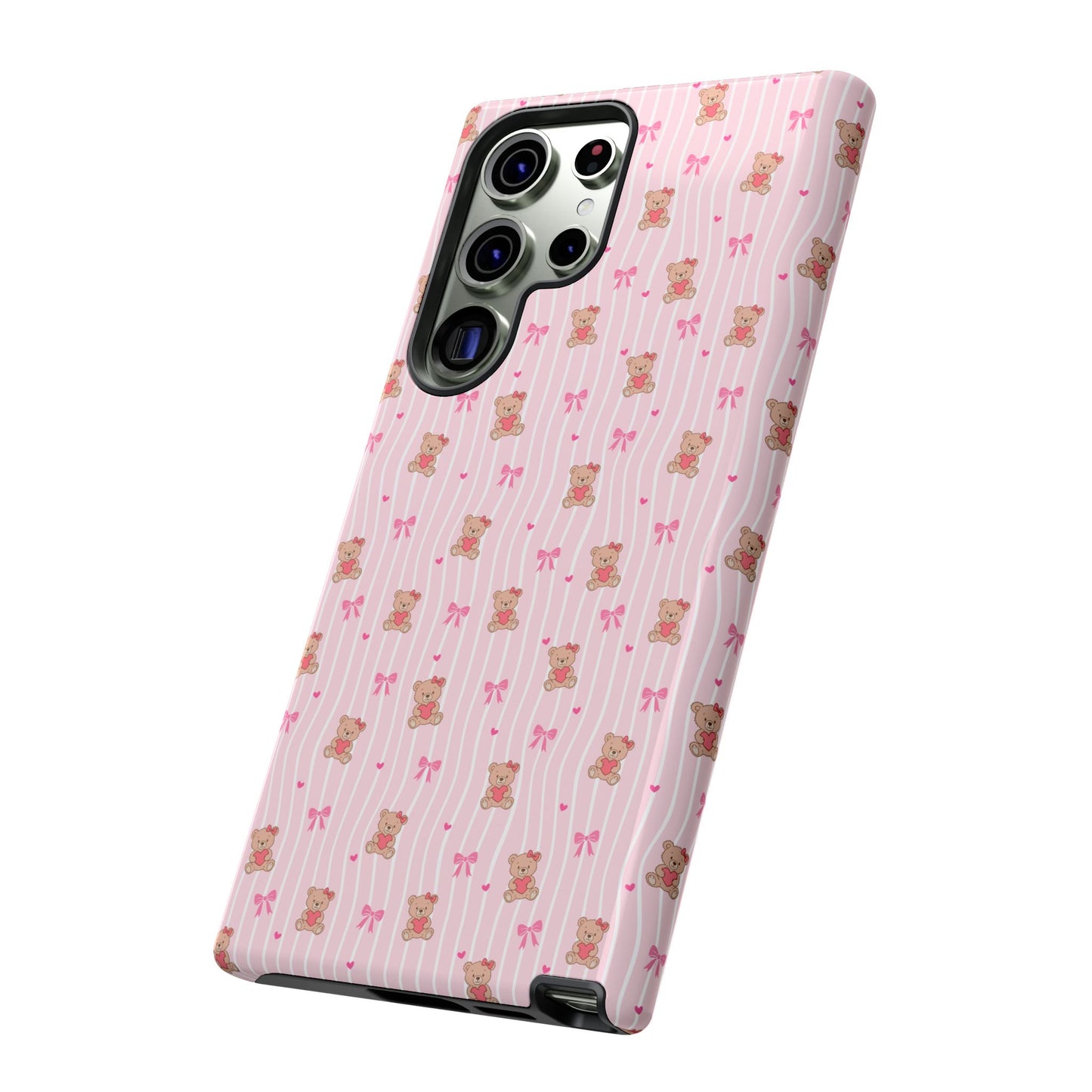 Cute Teddy Bear Pink Stripe Phone Case