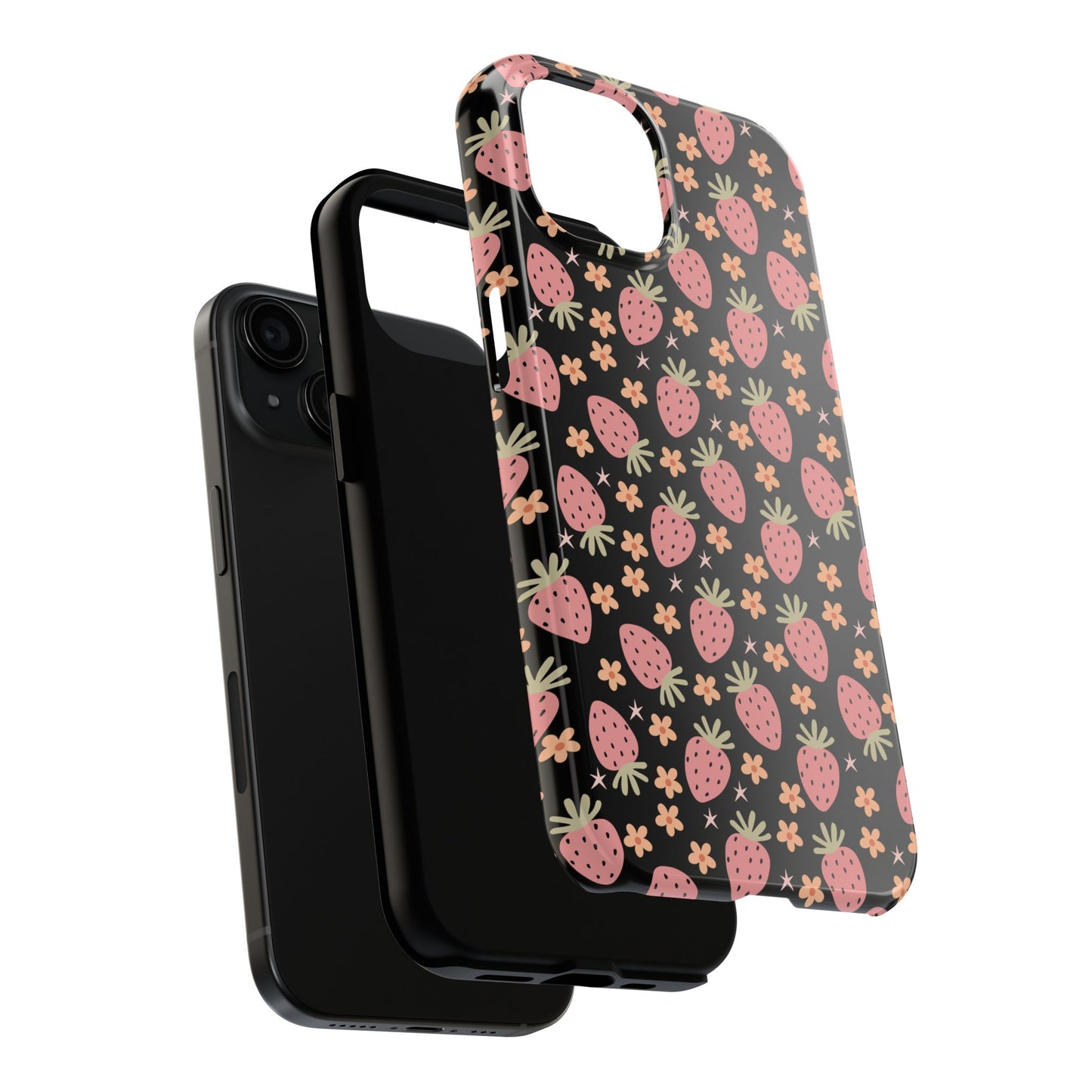 Cute Strawberry Pattern Tough Phone Cases, Floral Phone Cover, Protective Case, Gift for Her, Summer Vibes, Cute Accessories