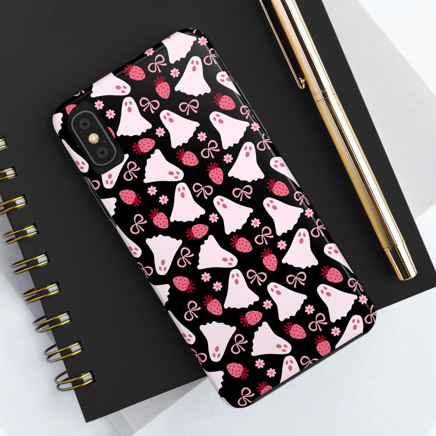 Cute Ghosts and Strawberries Phone Case | Tough Phone Cases, Halloween Accessories, Unique Gift Ideas, Spooky Aesthetic, Everyday Style