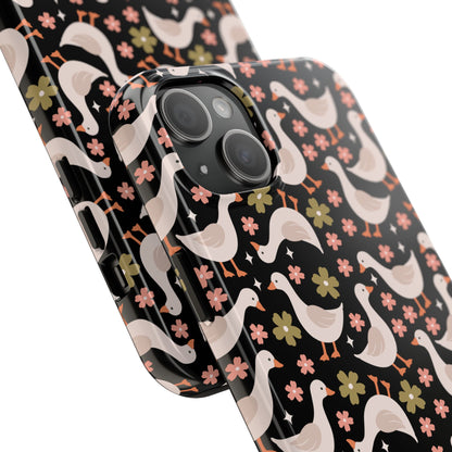 Cute Duck Pattern Phone Case, Stylish Tough Case, Gift for Duck Lovers, Floral Design, Unique Mobile Cover