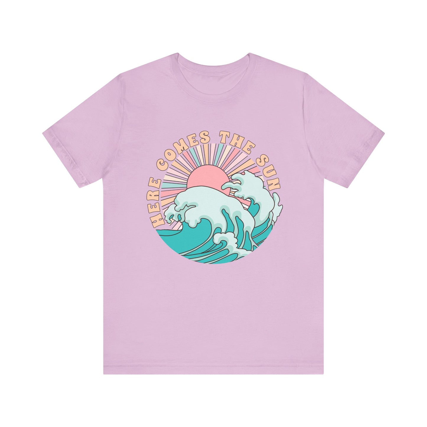 Unisex Beach Vibes Tee | Here Comes the Sun, Summer Shirt, Wave Art Tee, Gift for Ocean Lovers, Relaxed Summer Style
