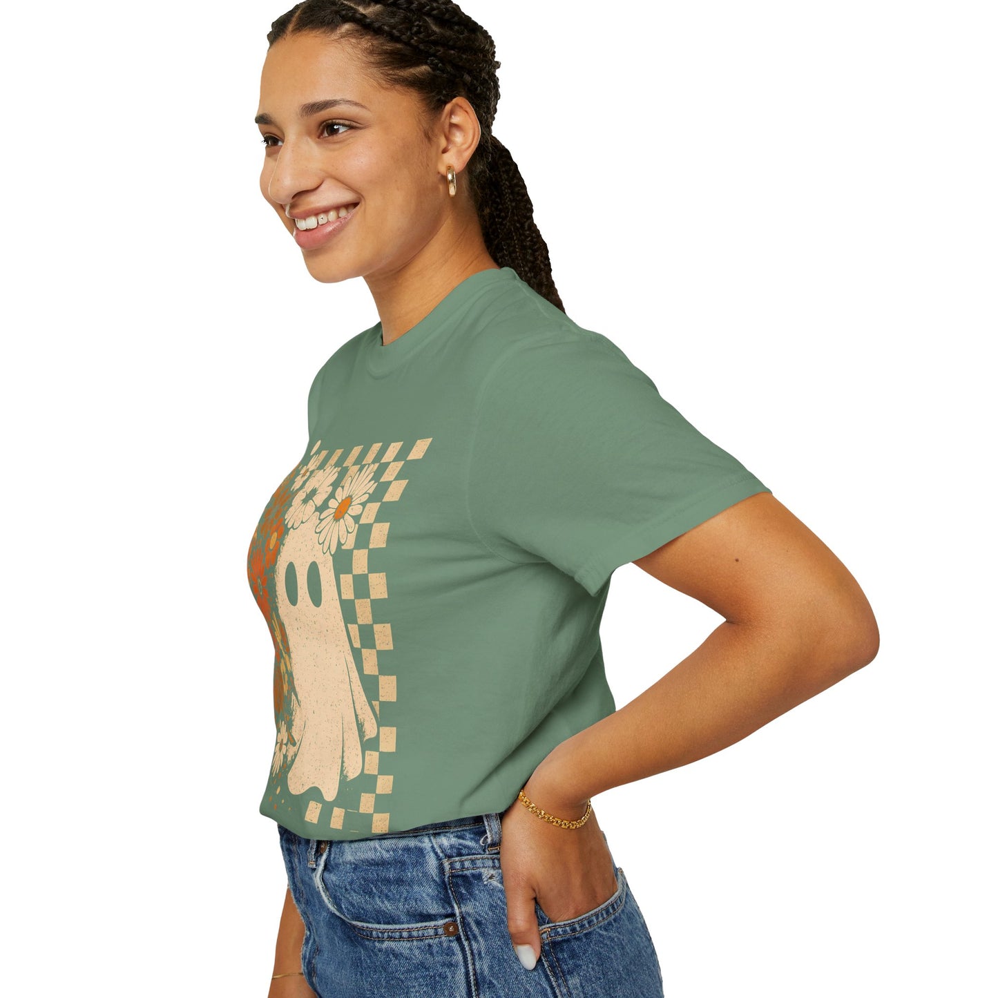 Whimsical Floral Ghost T-shirt, Casual Tee for Art Lovers, Perfect Gift for Halloween, Fall Fashion