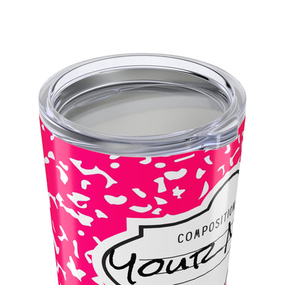 Personalized Pink Composition Tumbler, Custom Travel Mug, College Student Gift, Cute Drinkware, Back to School, Unique Party Favor