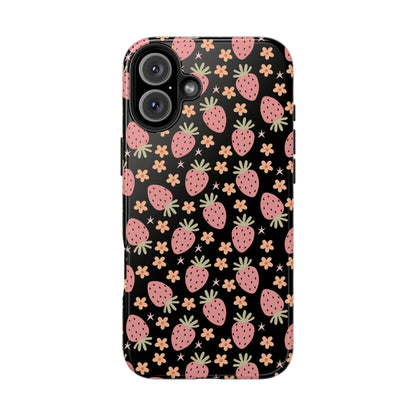 Cute Strawberry Pattern Tough Phone Cases, Floral Phone Cover, Protective Case, Gift for Her, Summer Vibes, Cute Accessories