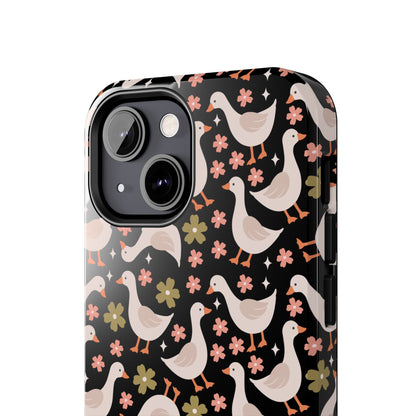 Cute Duck Pattern Phone Case, Stylish Tough Case, Gift for Duck Lovers, Floral Design, Unique Mobile Cover