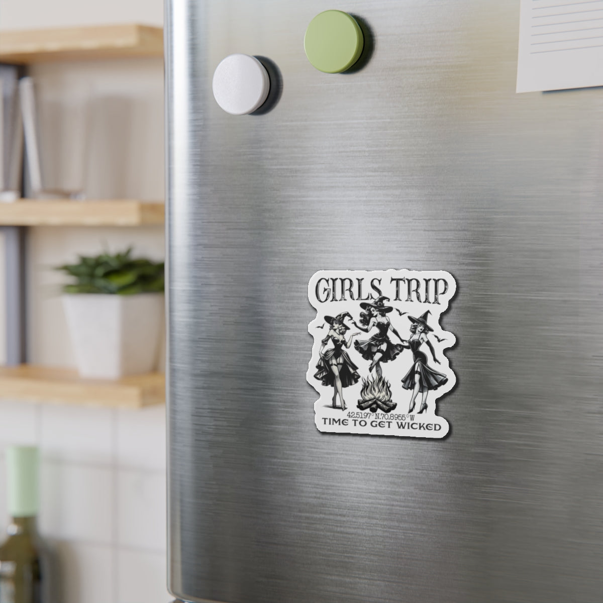 Girls Trip Die Cut Magnet - Salem Witches Halloween Decor, Kitchen Fridge Decor, Holiday Gift, Witchy Home Decor, Spooky Die-Cut Magnet