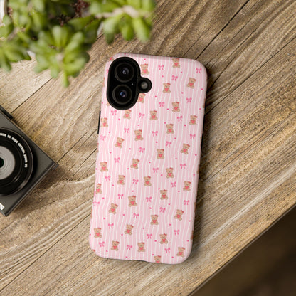Cute Teddy Bear Pink Stripe Phone Case