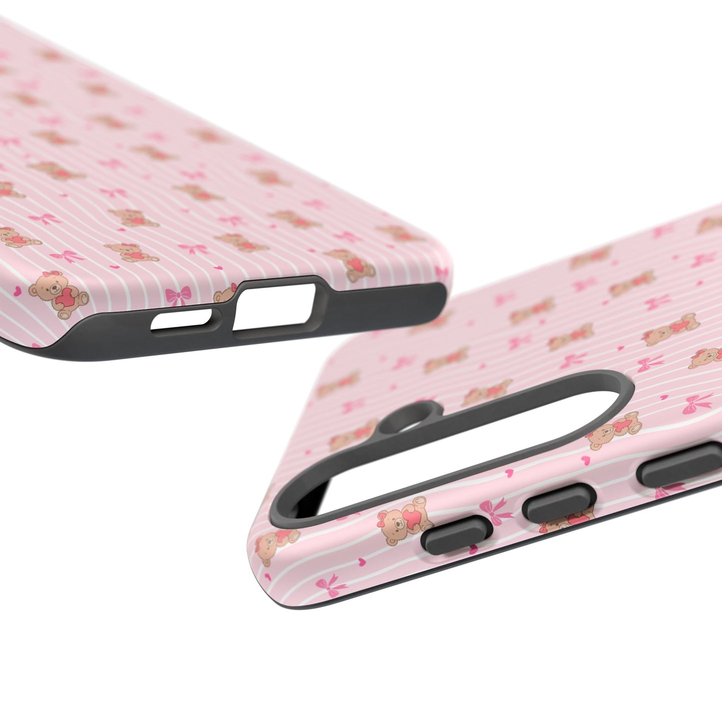 Cute Teddy Bear Pink Stripe Phone Case