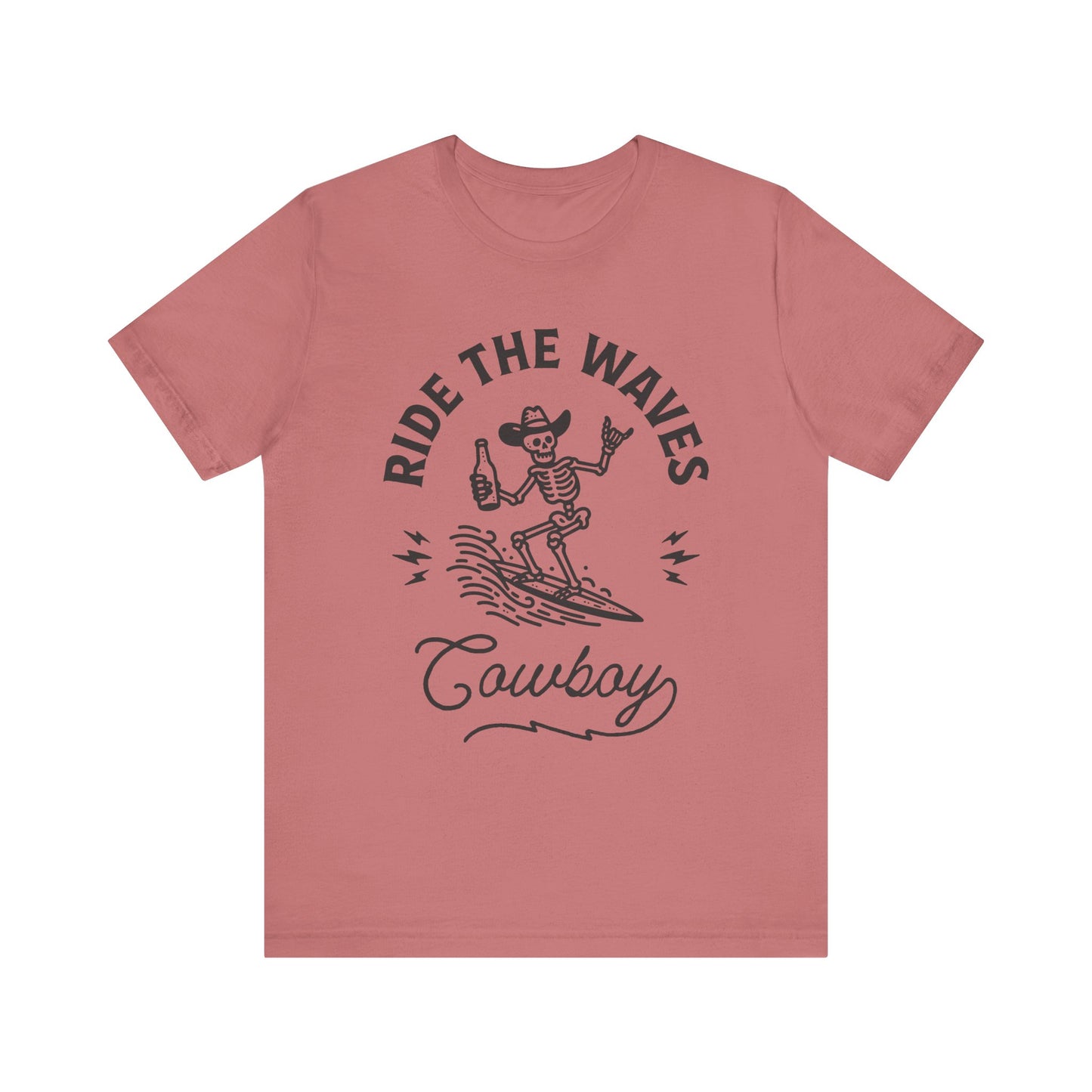 Surfing Skeleton Tee - Ride the Waves Cowboy Shirt, Beachwear, Summer Vibes, Gift for Surfers, Casual T-Shirt