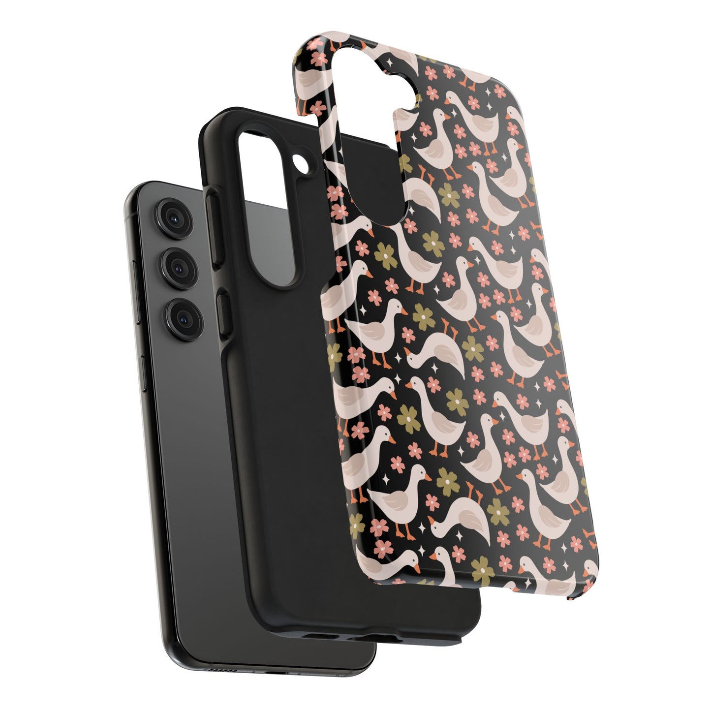 Cute Duck Pattern Phone Case, Stylish Tough Case, Gift for Duck Lovers, Floral Design, Unique Mobile Cover